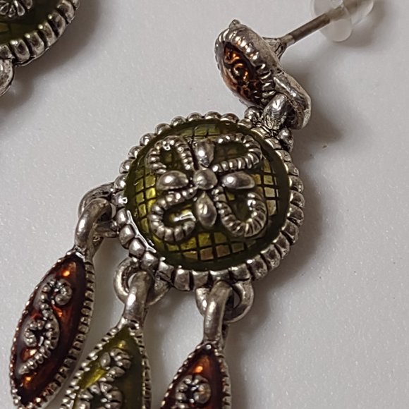 Green And Orange Dangle Earrings - Picture 4 of 9